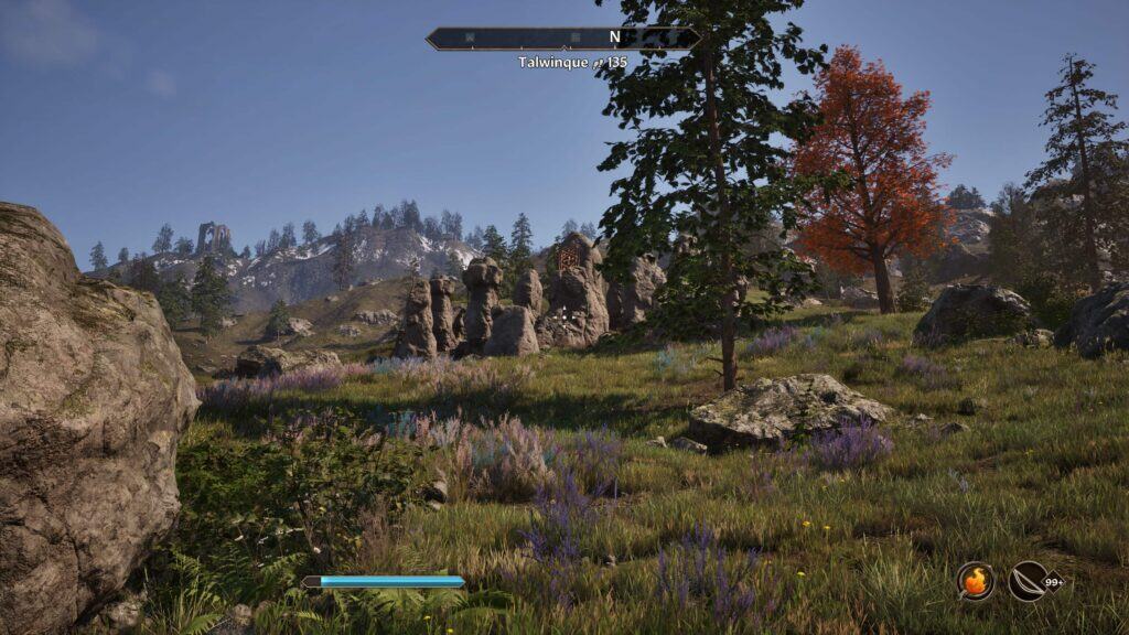 Screenshot aus dem Remastered von Oblivion aus dem Jahr 2025. Blauer Himmel, viel Wiese und Bäume.