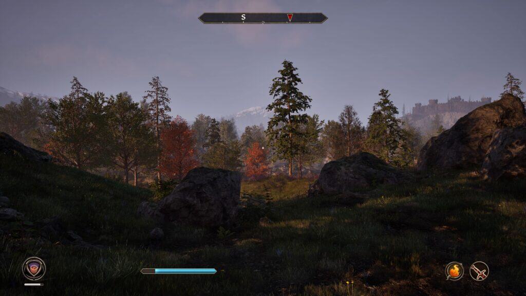 Screenshot aus dem Remastered von Oblivion aus dem Jahr 2025. Bäume sind in der Ferne zu sehen.