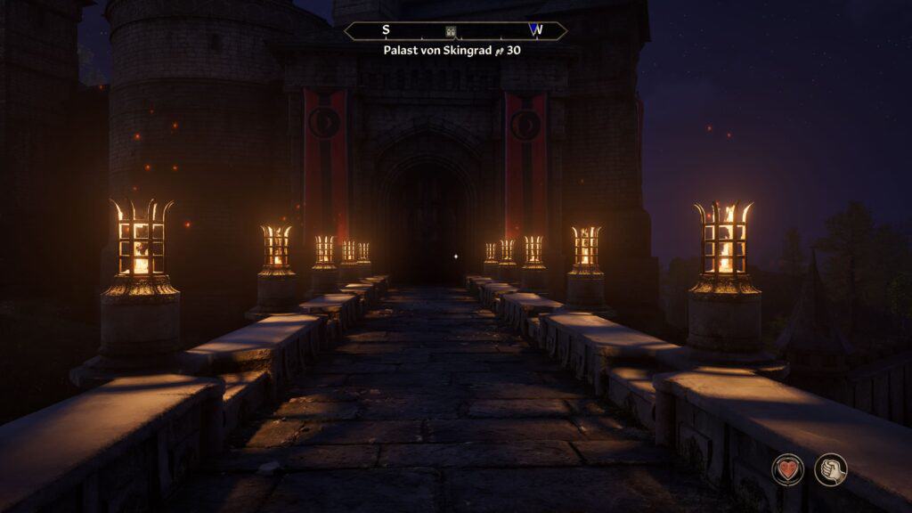 Screenshot aus dem Remastered von Oblivion aus dem Jahr 2025. Lichter sind an den Seiten zu sehen.